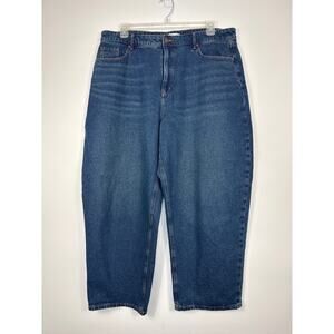 Loft The Barrel Jeans Blue Tapered Hem Cotton Women's Casual Everyday Size 34/18